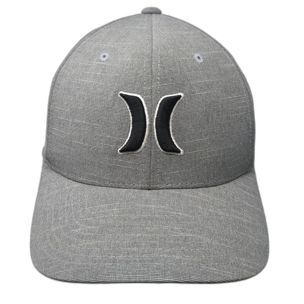 Hurley Baseball Cap Gray M Flexfit Embroidered Logo Curved Brim Stretch Hat